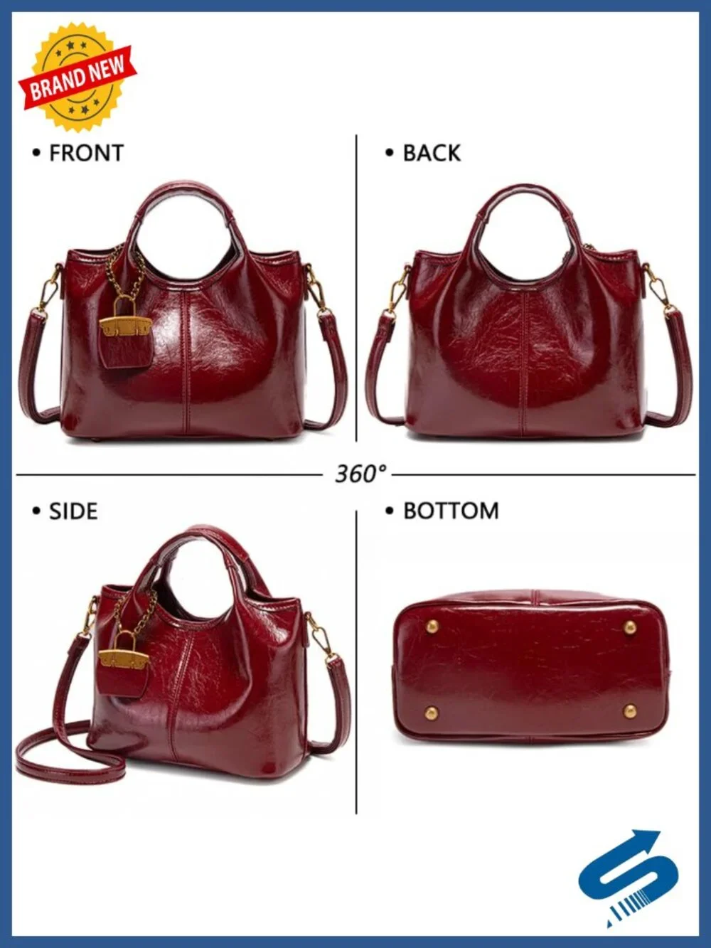 Vegan Leather Tote Bag with Detachable Satchel Strap, Multi-Way Hobo Purse